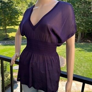 H&M pretty sheer purple V neck fitted waist top